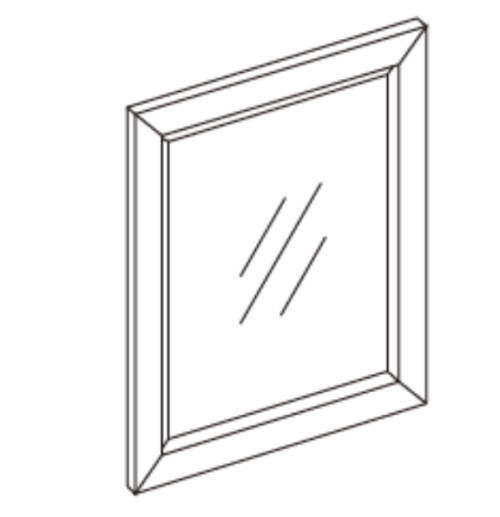 A simple framed mirror with beveled edges.